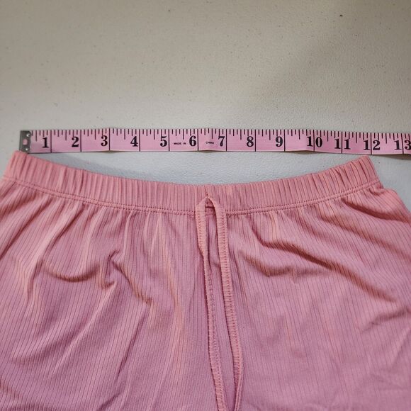 Capella Sleep Set Womens Small Pink Long Sleeve Top & Shorts Ribbed Knit Stretch - Picture 8 of 11